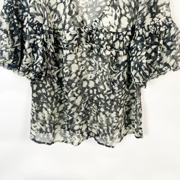 2/$30 LOFT Medium Womens Black Cream Animal Sheer Popover Top Blouse Layer Flowy - Picture 4 of 9